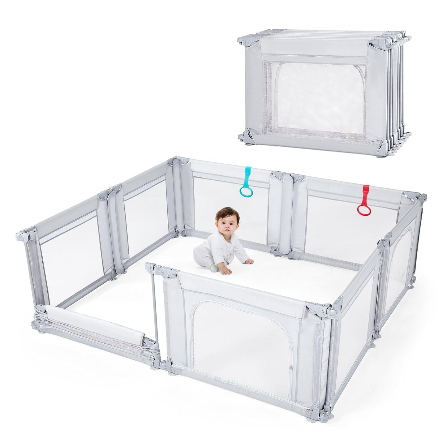 Dora Dotey Babybox Gris clair - 8 panneaux - 200 x 180 x 69 cm - Pliable