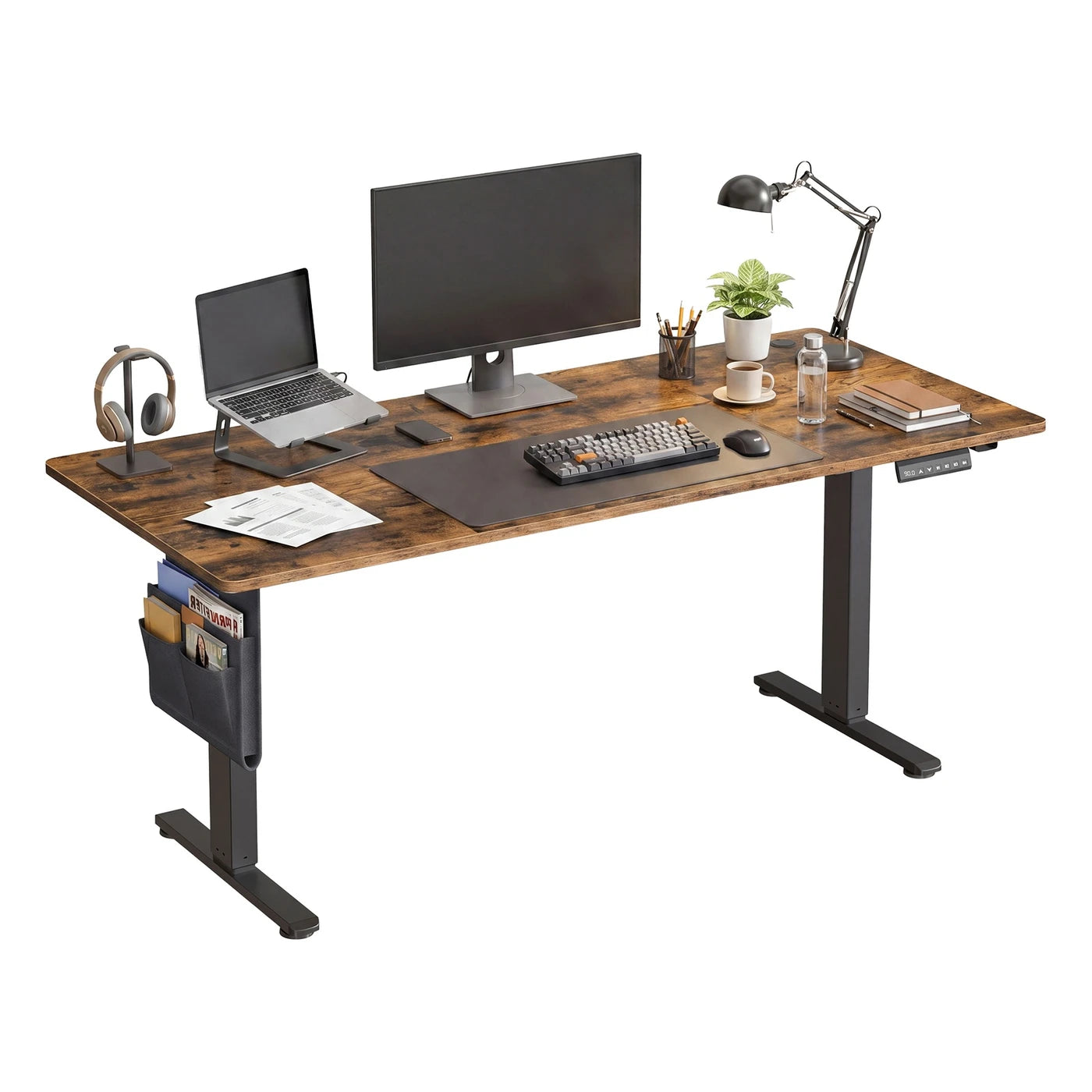 Bureau électrique réglable JOYFURNOS 180 x 80 cm - 72-120 cm - Marron vintage et noir - Fonction mémoire - 70 kg