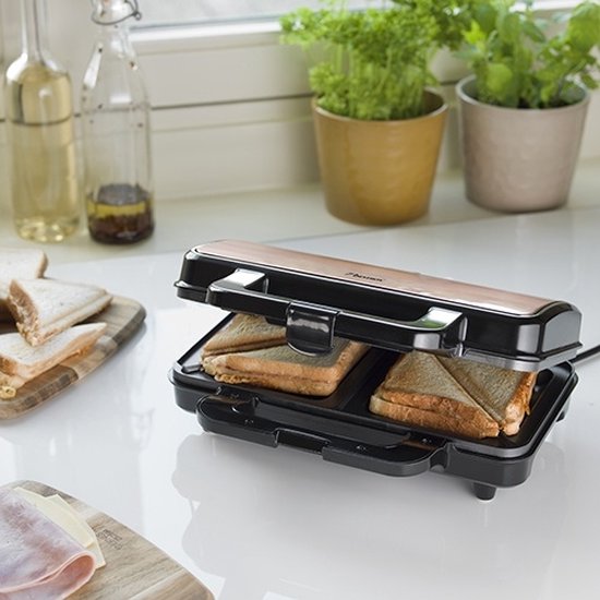 Appareil à croque-monsieur Bestron - ASM90XLCO - 900 W - Pour 2 croque-monsieur - Revêtement antiadhésif - Cuivre - Garantie 5 ans
