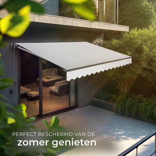 tectake® Sunshade with Articulated Arm - 300 x 250 cm - Store - Protection solaire pour fenêtre, balcon, extérieur - Fixation murale - Résistant à l'eau et aux UV - Gris clair