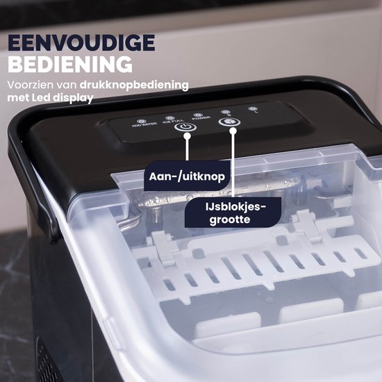 BREND BR-2213 Machine à glaçons avec cuillère et plateau d'égouttage - Grands L ou petits S glaçons - Machine à glaçons portable - 10 kg en 24 heures - Argenté