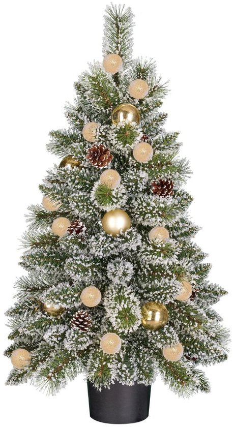 Black Box Trees Sapin de Noël artificiel Kaprun avec décorations H 90 x P 61 cm - Sapin artificiel en pot - Sapin de Noël artificiel d'intérieur - 120 branches - Vert