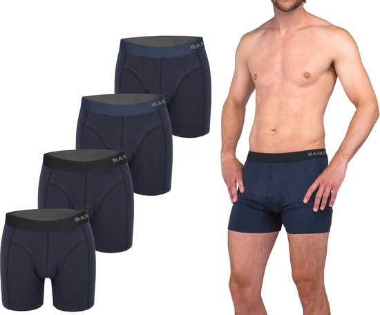 Bamboo Elements - Boxershorts Hommes - Bambou - 4 Pièces - Marine - Sous-vêtements Hommes - Sous-vêtements Hommes - Boxer - Boxershorts Bambou Pour Hommes