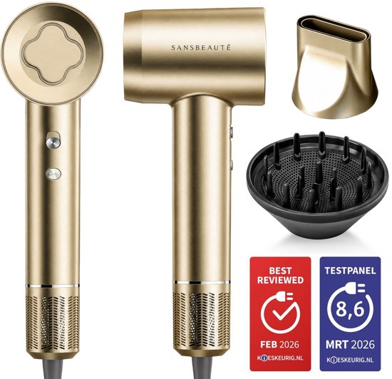 Sèche-cheveux Sansbeauté® avec diffuseur - Boucles - 110 000 tr/min - Sèche-cheveux ionique avec brosse - 3 vitesses - 3 embouts - Sèche-cheveux de voyage - Sèche-cheveux - Kit pour boucles - Sèche-cheveux avec diffuseur - Sèche-cheveux professionnel - 2