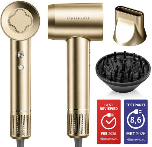 Sèche-cheveux Sansbeauté® avec diffuseur - Boucles - 110 000 tr/min - Sèche-cheveux ionique avec brosse - 3 vitesses - 3 embouts - Sèche-cheveux de voyage - Sèche-cheveux - Kit pour boucles - Sèche-cheveux avec diffuseur - Sèche-cheveux professionnel - 2