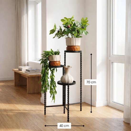 Mica Decorations Salvo - Support pour plantes d'intérieur - Tablette pour plantes d'intérieur - Support à trois étages - 40 x 40 x 70 cm - Fer - Noir