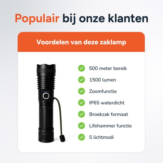 Torche LED rechargeable - 2 pièces - piles incluses - Pour enfants et adultes - Étanche - Mini torches militaires - 1500 Lumens - Proskill