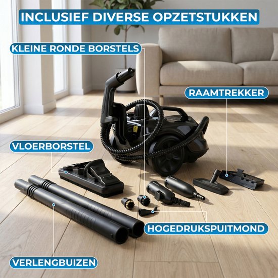 Powell Steam Cleaner - Nettoyeur de tapis - Nettoyeur à vapeur portatif - Nettoyeur de taches - Nettoyeur - Accessoires inclus - Pour sol, canapé, salle de bain, tapis et fenêtres - Noir