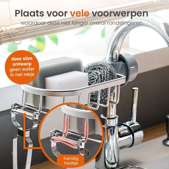 Goliving Support de douche suspendu - Support de douche - Sans perçage - Support de cuisine - Organisateur d'évier - Accessoires de salle de bain - Lot de 2 - Argenté