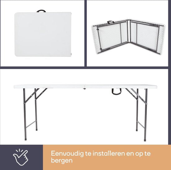 Perel Table pliante, pliable, résistante aux intempéries, poignée, maximum 100 kg, blanc