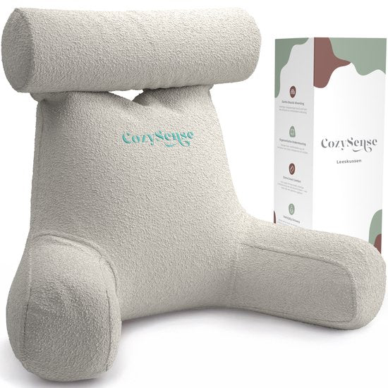 CozySense® Coussin de lecture pour le lit - Coussin de siège ergonomique - Coussin pour livres - Grand coussin de relaxation - Rembourrage réglable - Housse amovible - CertiPUR® - Beige