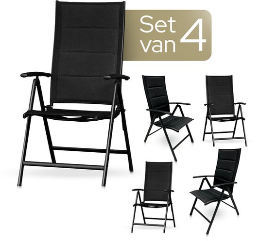 O'DADDY® Garden Chairs set of 4 - Chaise de jardin réglable - Design pliable - Chaise pliante - Chaise de camping - 7 pieds - Aluminium & Textile - Noir