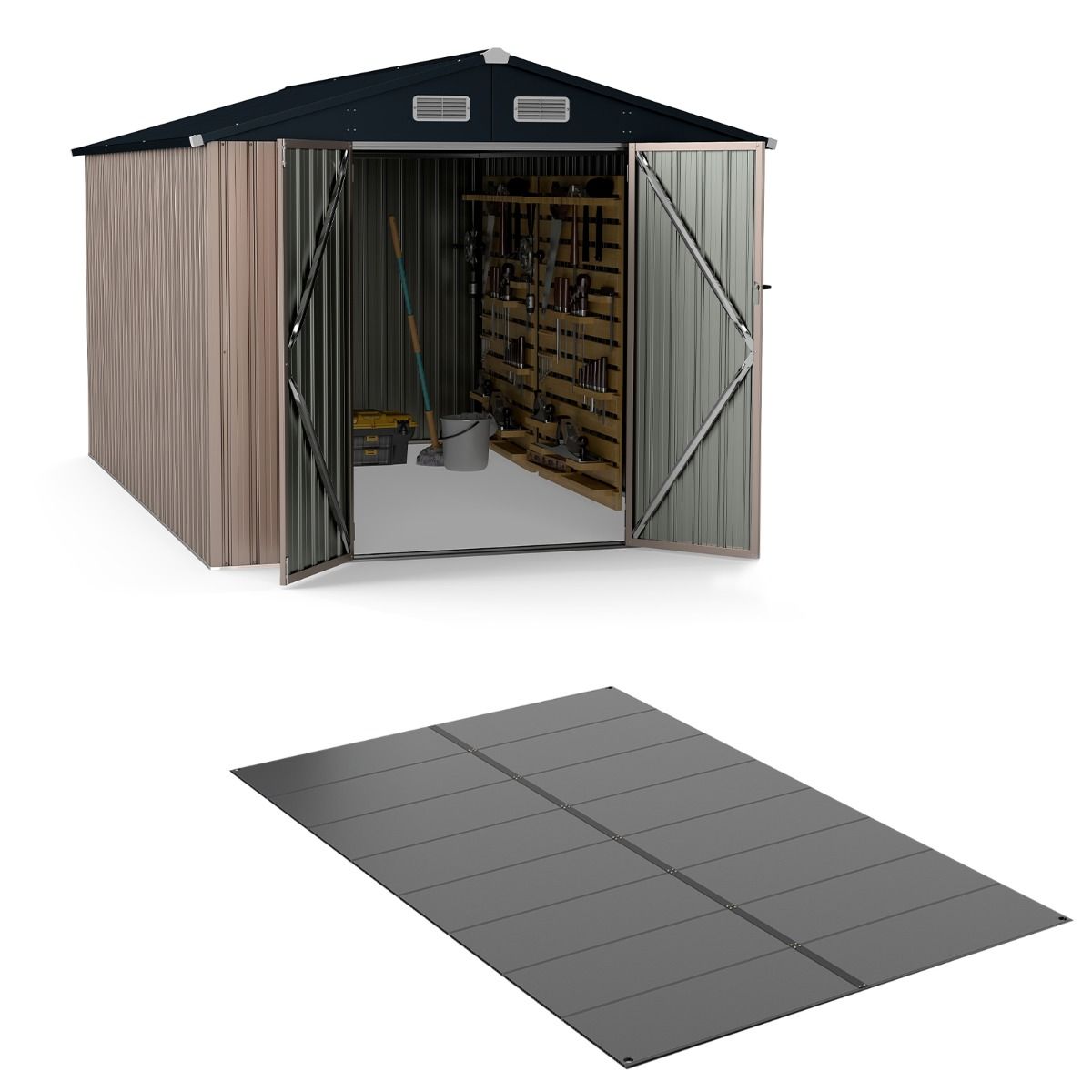 Coast Floorboard Tool Shed - 343 x 215 cm - Gris - Tapis de sol antidérapant pour jardin et terrasse