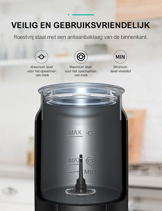 Safecourt Kitchen Milk Frother - Mousseur à lait électrique - Noir - 4 en 1 - Facile à utiliser - 500W - sans BPA