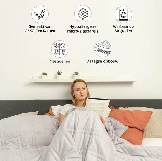 Ella® Couverture lestée 11kg - 150 x 210cm - Couverture lestée - OEKO-TEX Coton - Gris clair