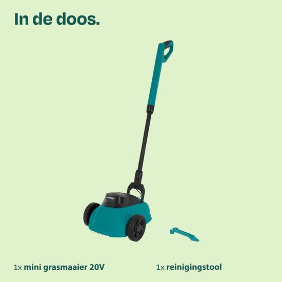 VONROC Mini tondeuse électrique 20V - 22 cm - Tonte et mulching en un - Trois hauteurs de coupe réglables : 30mm, 40mm, 50mm -- Outil de nettoyage inclus - Sans batterie ni chargeur