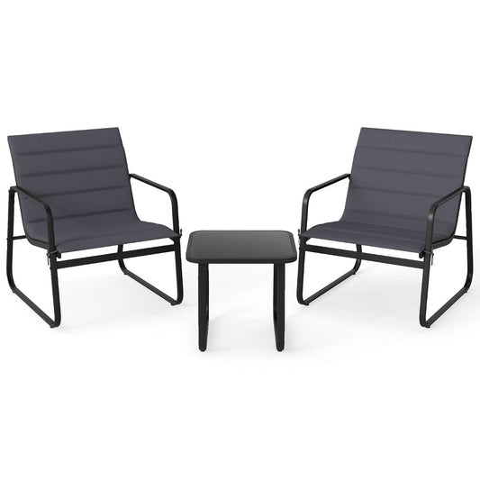 Ensemble de jardin Coast 3 pièces - chaises d'extérieur avec coussins amovibles - table d'appoint en verre trempé - gris et noir