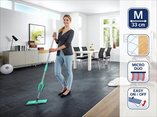 Racleur de sol Leifheit Picobello M Micro Duo avec manche - largeur de nettoyage de 33 cm - turquoise - gris