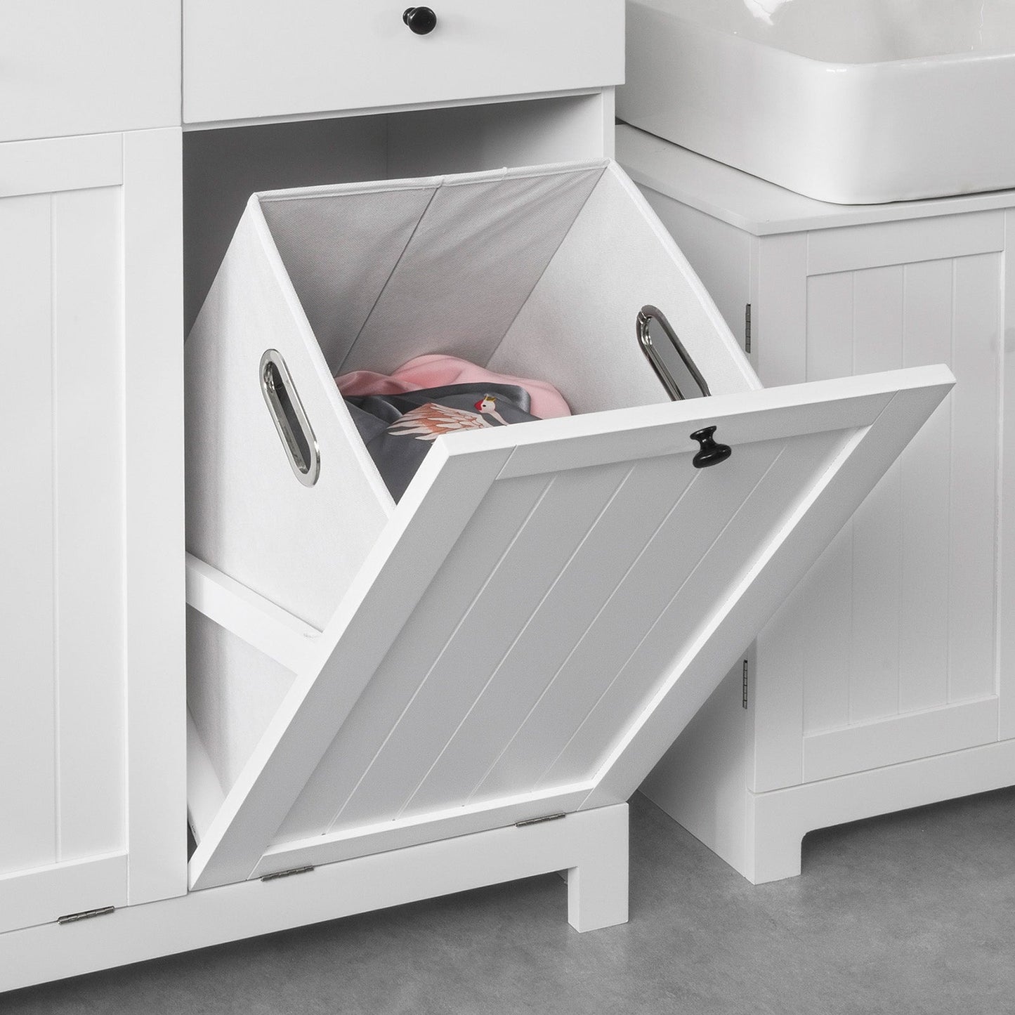 Meuble de salle de bain, SoBuy BZR33-W, Pour 2 paniers à linge, Avec 2 tiroirs, 78x90x38 cm, Blanc