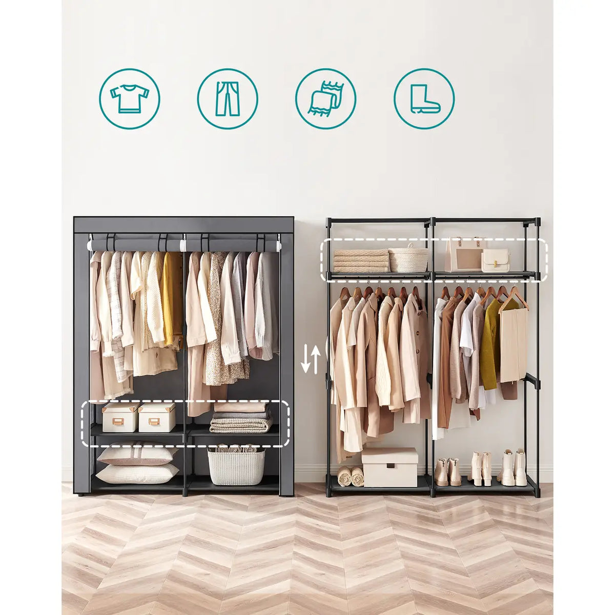 Armoire pliante en tissu Joyfurnos à double tringle - 2 portes - 43 x 140 x 174 cm - Gris
