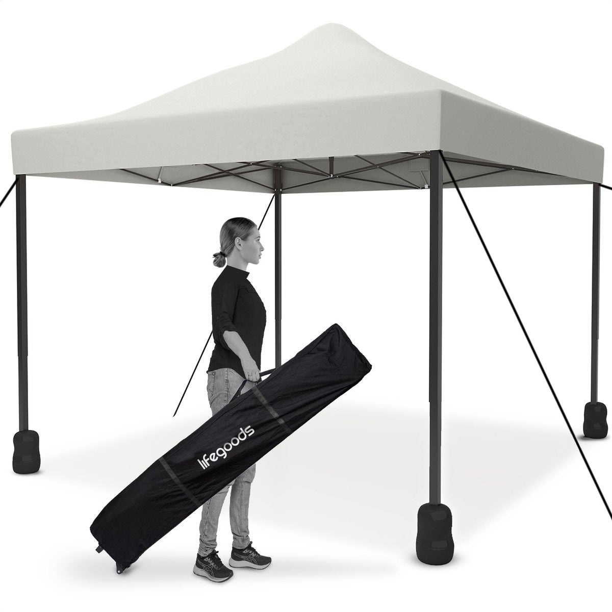 LifeGoods Party tonnelle - Pavillon - 3x3 m - Facile à monter - Pliable - Imperméable - Sac de transport à roulettes - Blanc