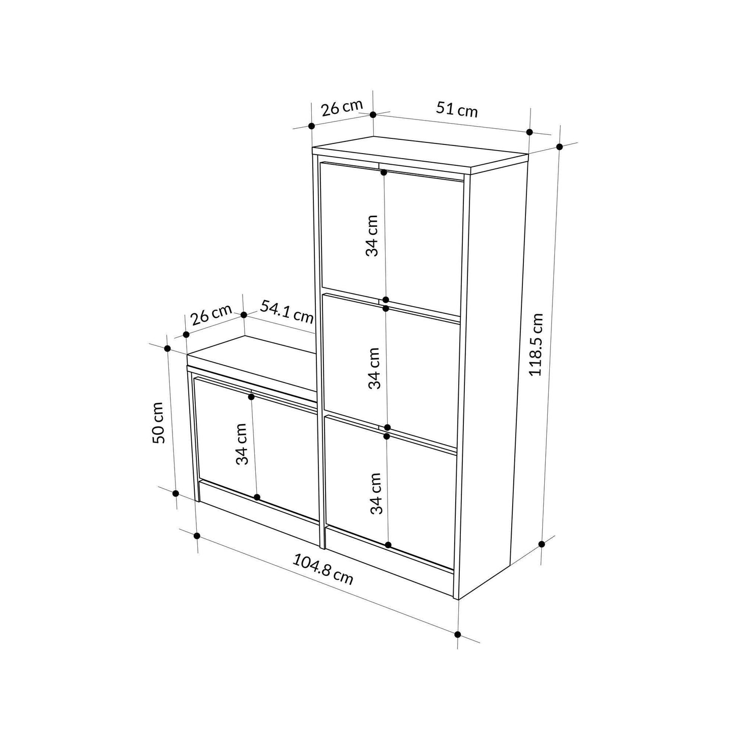 Armoire à chaussures Kalune Design Dude Grey 105x26x118,5 cm - Armoire à chaussures élégante et spacieuse