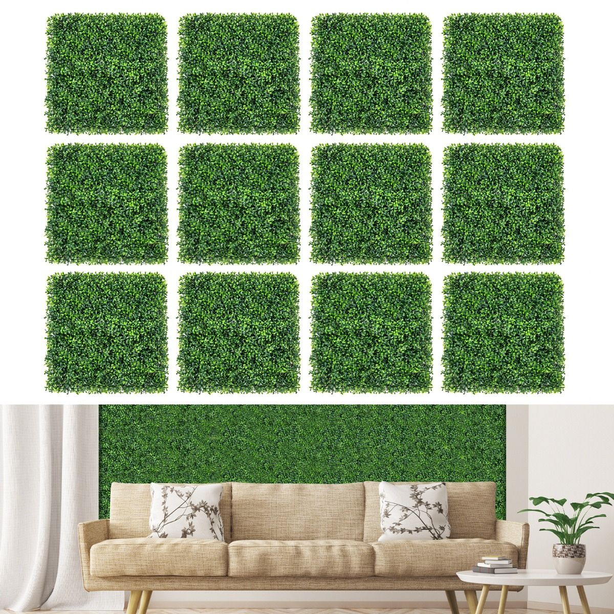 Coast Artificial Grass Wall Panels 12 pieces 50 x 50 cm Green - Imitation Gardenia Topiary pour l'intimité et la décoration