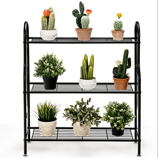 Support à plantes en métal Coast - 3 niveaux - Étagère de rangement multifonctionnelle - Noir 72 x 25 x 85 cm