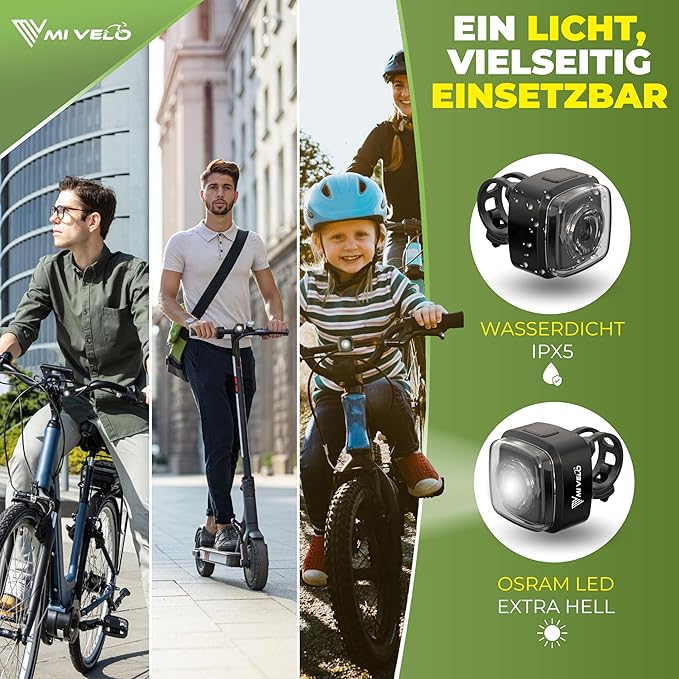 MIVELO Lumière pour vélo - rechargeable par USB et 100% étanche - IPX5 - Noir