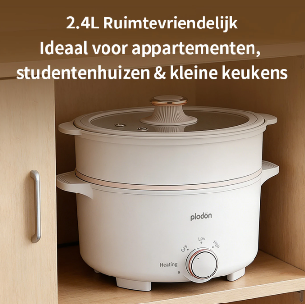 Marmite électrique Plodon 2,4 L - Revêtement antiadhésif - 27 x 22 cm - Avec panier vapeur