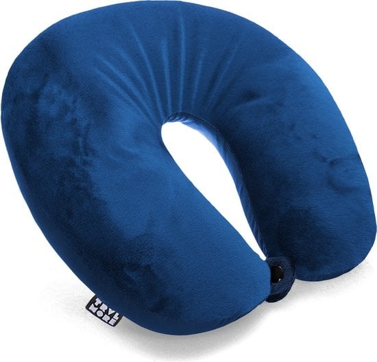 TRVLMORE Oreiller de cou - Pour la maison et les voyages - Oreiller de voyage à microbilles - Avion - Confort ultime - Bleu foncé