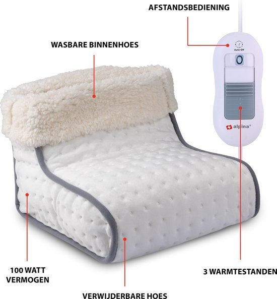 Chauffe-pieds électrique - alpina - Housse intérieure lavable - Protection contre la surchauffe - 3 niveaux - Blanc