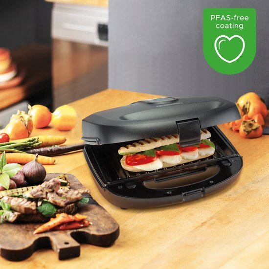 Bourgini MultiGrill 3-en-1 - Toasti maker, Grill & Gaufrier - Sans PFAS - Plaques interchangeables - 750W