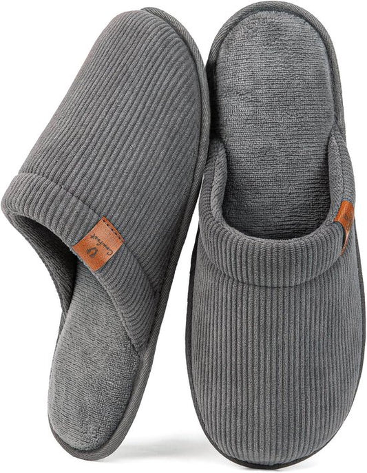 Chaussons Hommes - Chaussons - Taille 44/45 - Gris - Velours côtelé - Antidérapant - Comfeet