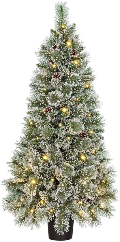Black Box Trees Vandans : sapin de Noël artificiel avec éclairage, H 120 x Ø 60 cm - Sapin artificiel avec décorations de Noël - Sapin de Noël artificiel aux branches enneigées - Vert