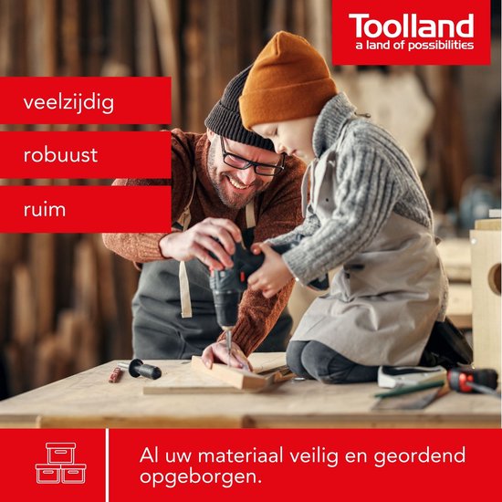 Toolland Boîte à outils, métal, pliable, 5 compartiments, rouge, 530 x 200 x 200 mm