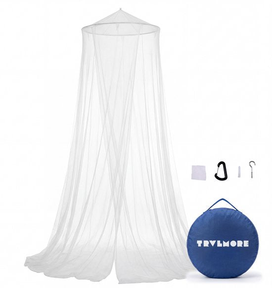 TRVLMORE Moustiquaire 1 personne - Moustiquaire - Moustiquaire avec cordon de suspension - Moustiquaire de voyage - Kit de suspension et housse de rangement inclus - Blanc