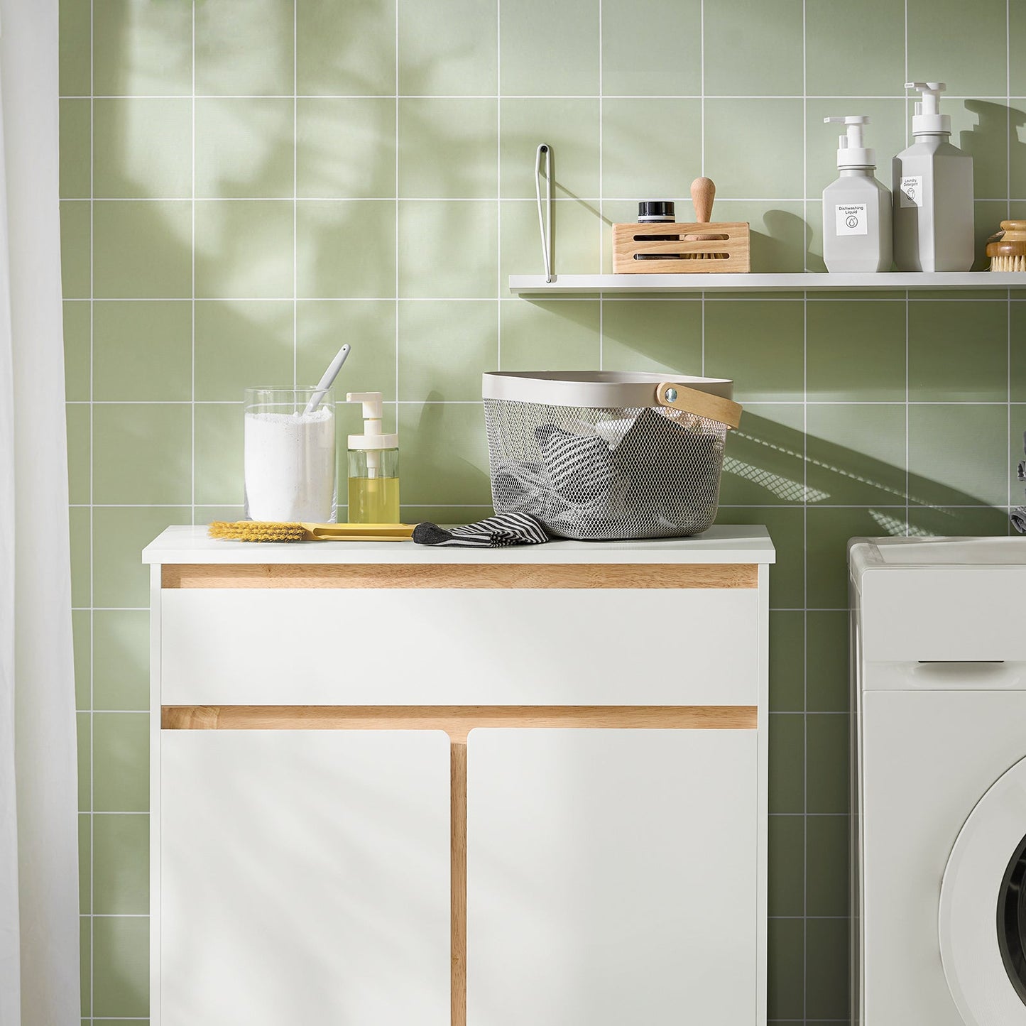 SoBuy Meuble de salle de bains - avec tiroir et sac à linge amovible - 71 x 33 x 85 cm - blanc