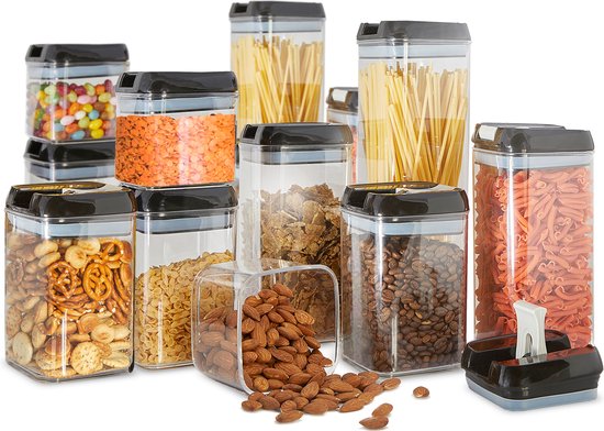 KitchenBrothers Bocaux - 14 pièces - hermétique - étiquettes réinscriptibles - plastique