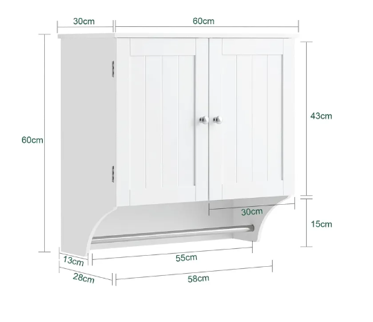 SoBuy Meuble de rangement pour salle de bain avec 2 portes et 2 étagères réglables - 60x30x60 cm - Max. 25KG - Blanc