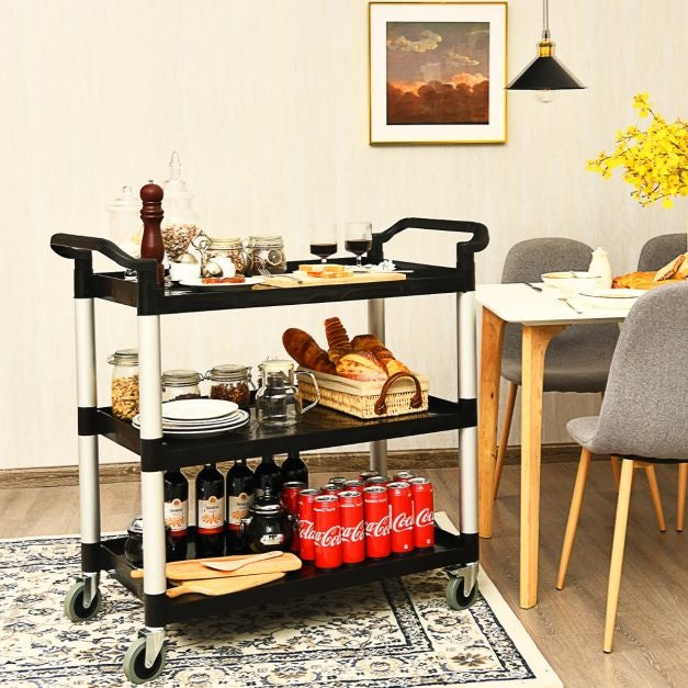 Coast 3-Stage Serving Trolley Multifunctional Trolley with Handles and 4 Wheels Kitchen Trolley Side Trolley Metal Trolley Black