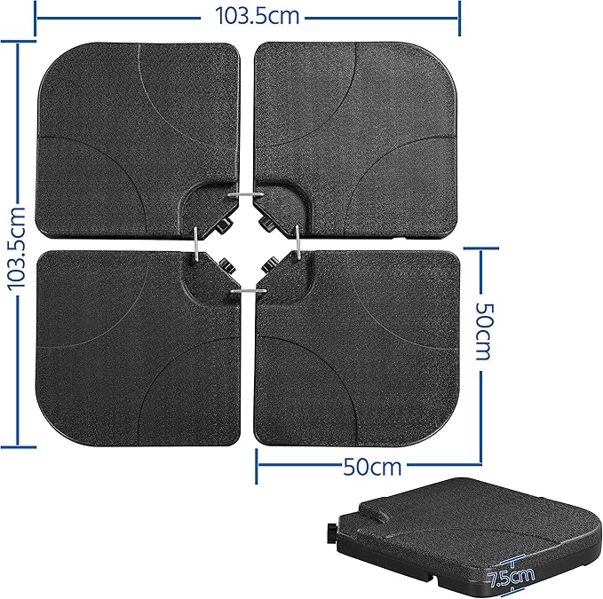 Yaheetech : ensemble de 4 pièces pour pied de parasol à remplir, pour parasol suspendu - Noir - Jusqu'à 80 kg de sable / 60 kg d'eau