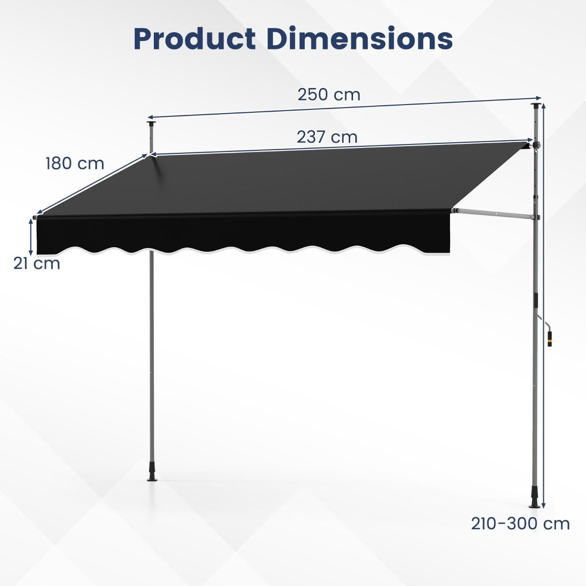 store coast clamp - 250 cm x 120 cm - Hauteur réglable 210-300 cm - Noir - Contrôle manuel & résistant aux UV