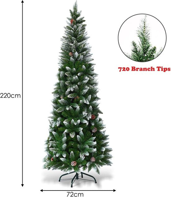 Costway Arbre de Noël Artificiel INCLUANT LES CONES DE PIN - Avec Support Métallique - 180 cm