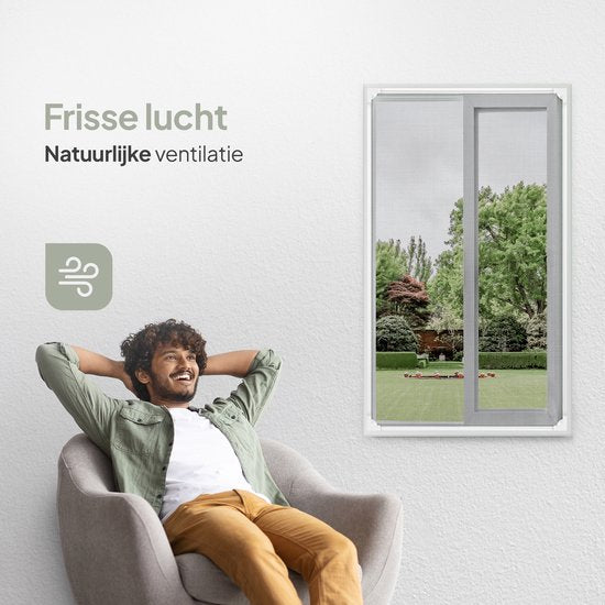 O'DADDY® Magnetische Raamhor - 100x150 cm - Op Maat Snijdbaar Vliegengaas - Gebruiksvriendelijk en Veelzijdig - Stijlvolle Witte Rand met Zwart Gaas