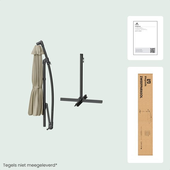 LifeGoods Parasol flottant - Rond Ø300 cm - UPF 50+ et Imperméable - Taupe