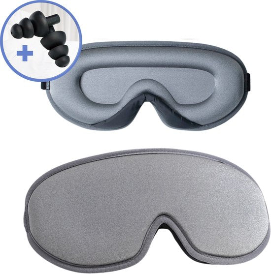 Hilvard - Masque de sommeil - Masque oculaire - Bouchons d'oreilles inclus - 100% occultant - Ajustable - Ergonomique - Gris
