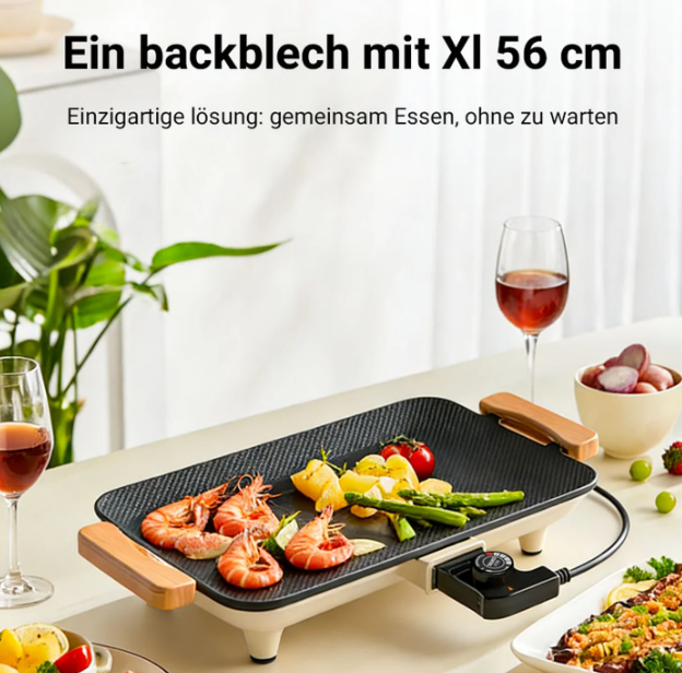 Grill électrique Woox en aluminium - 56 x 26 x 7,5 cm - 1 360 W avec revêtement antiadhésif
