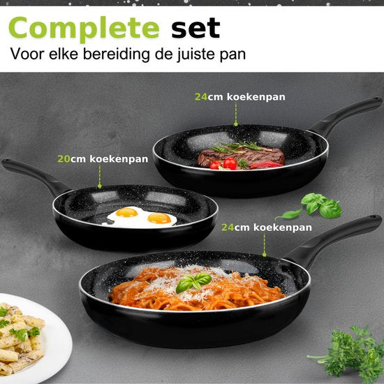 CeraFusion Ceramic Pan Set 3-piece - Poêle à frire 20, 24 & 28 cm - Poêles à frire - Set de poêles à frire - Poêles à induction - Poêle - Sans PFAS