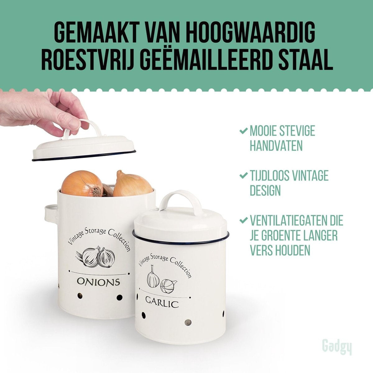 Set de marmites Gadgy : marmite à pommes de terre, marmite à oignons et marmite à ail - 3 marmites avec couvercle - boîte de rangement
